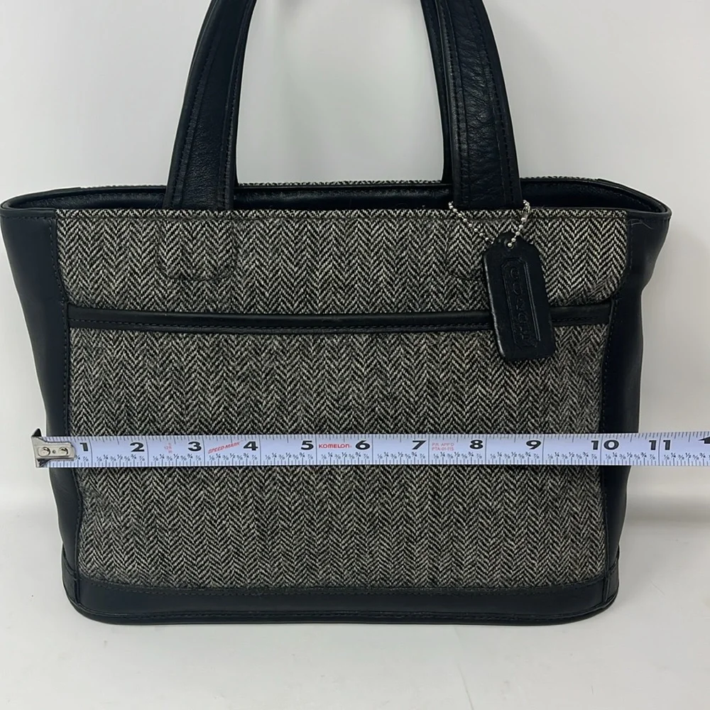 VINTAGE COACH BLEEKER TOTE HERRINGBONE TWEED BLACK LEATHER MADE IN USA 1999 - Picture 11 of 17